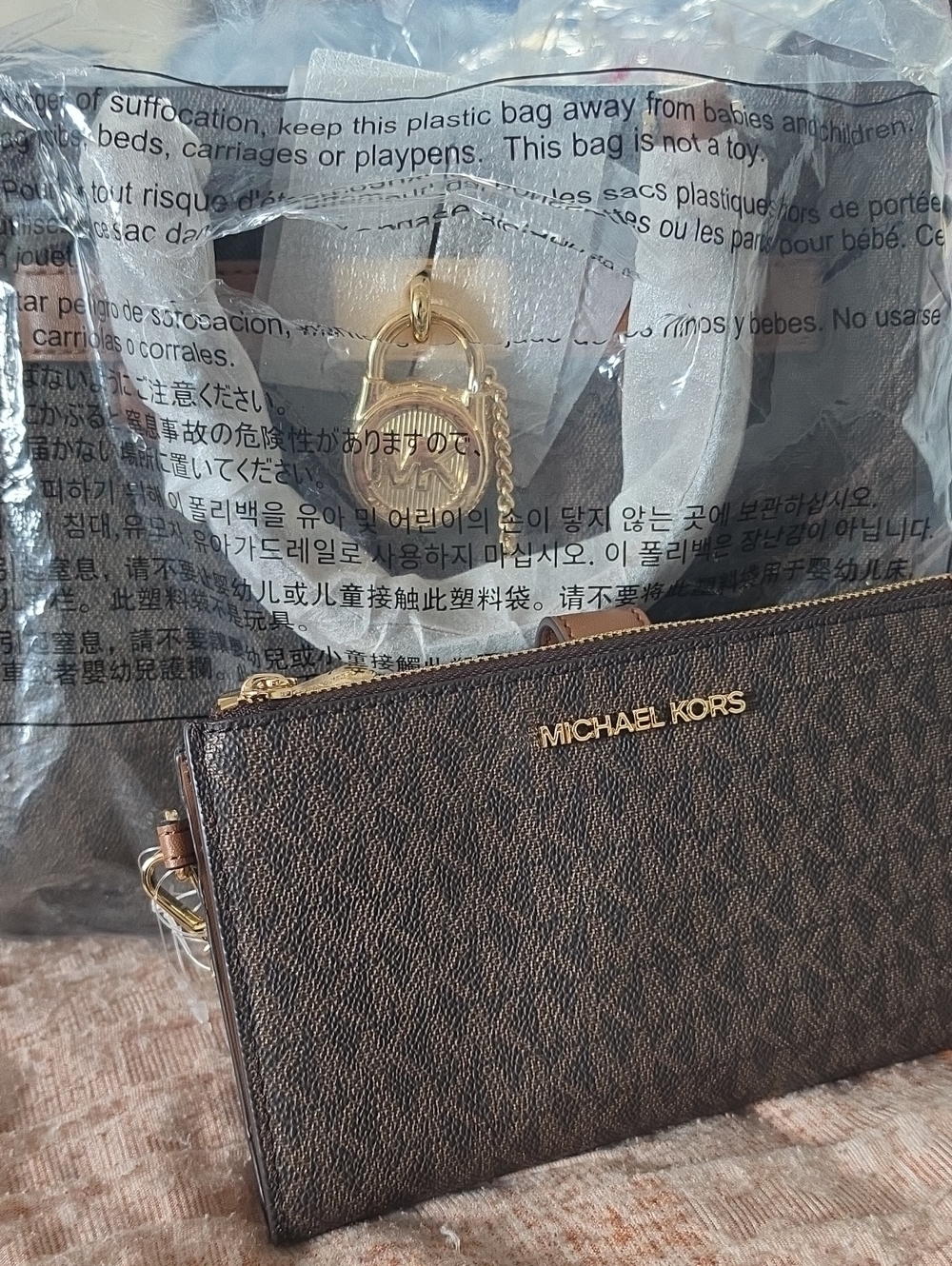 Michael Kors Brown Logo Handbag And Wallet Set with Gold Hardware